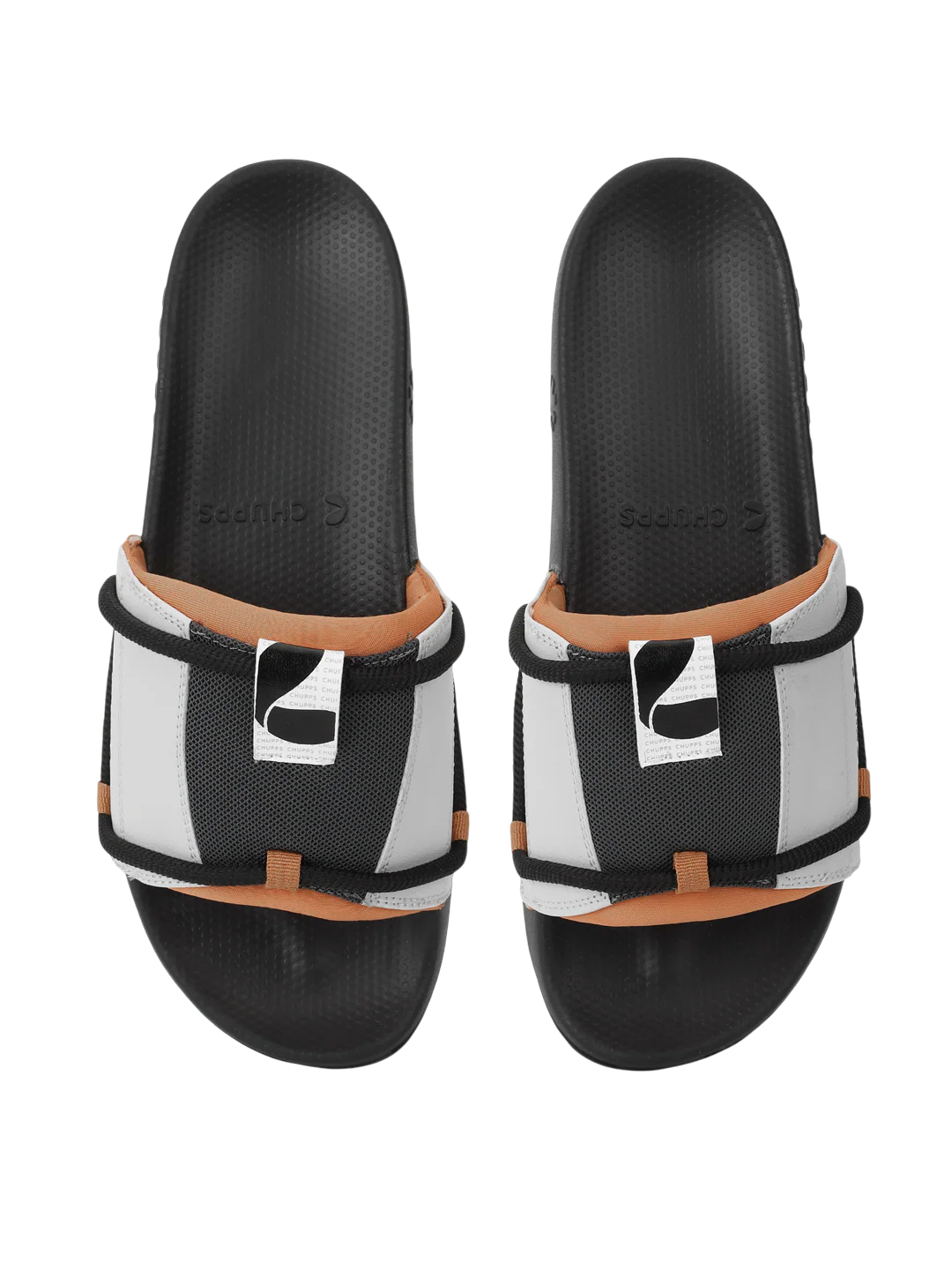 Chupps Men's White & Black Comfort Slides | Premium Lightweight Cushioned Anti-Slip Casual Slip-On Slippers for Everyday Wear