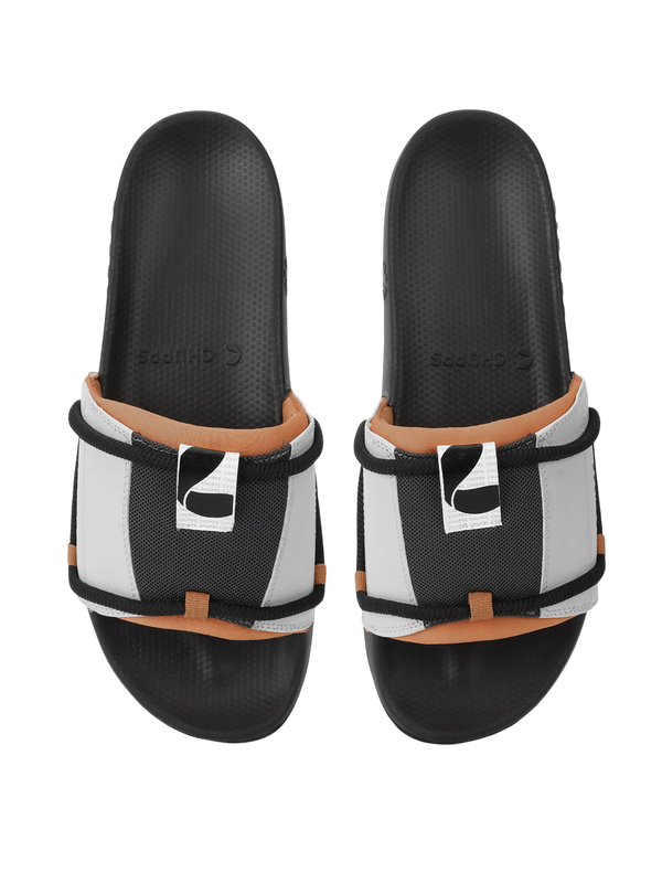 Chupps Men's White & Black Comfort Slides | Premium Lightweight Cushioned Anti-Slip Casual Slip-On Slippers for Everyday Wear