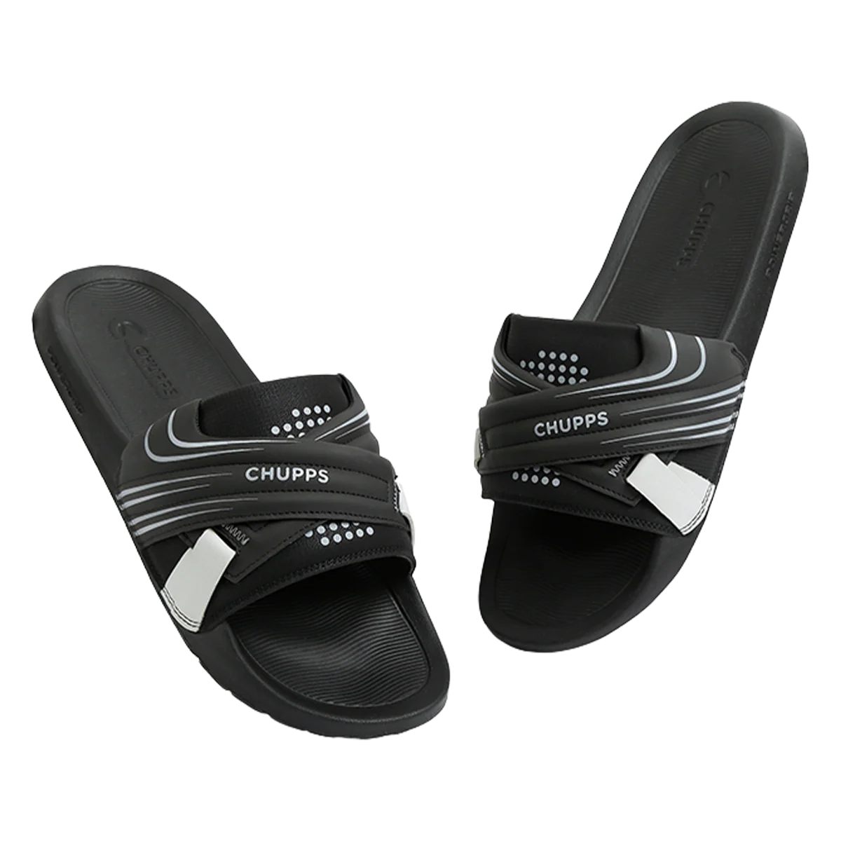 Chupps Men's Black Sport Comfort Slides | Premium Lightweight Anti-Slip Casual Slip-On Slippers for Everyday Wear