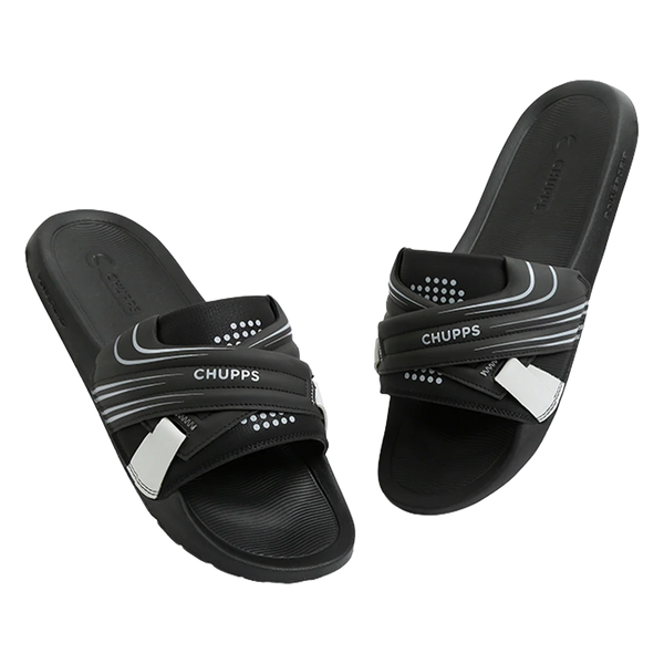 Chupps Men's Black Sport Comfort Slides | Premium Lightweight Anti-Slip Casual Slip-On Slippers for Everyday Wear