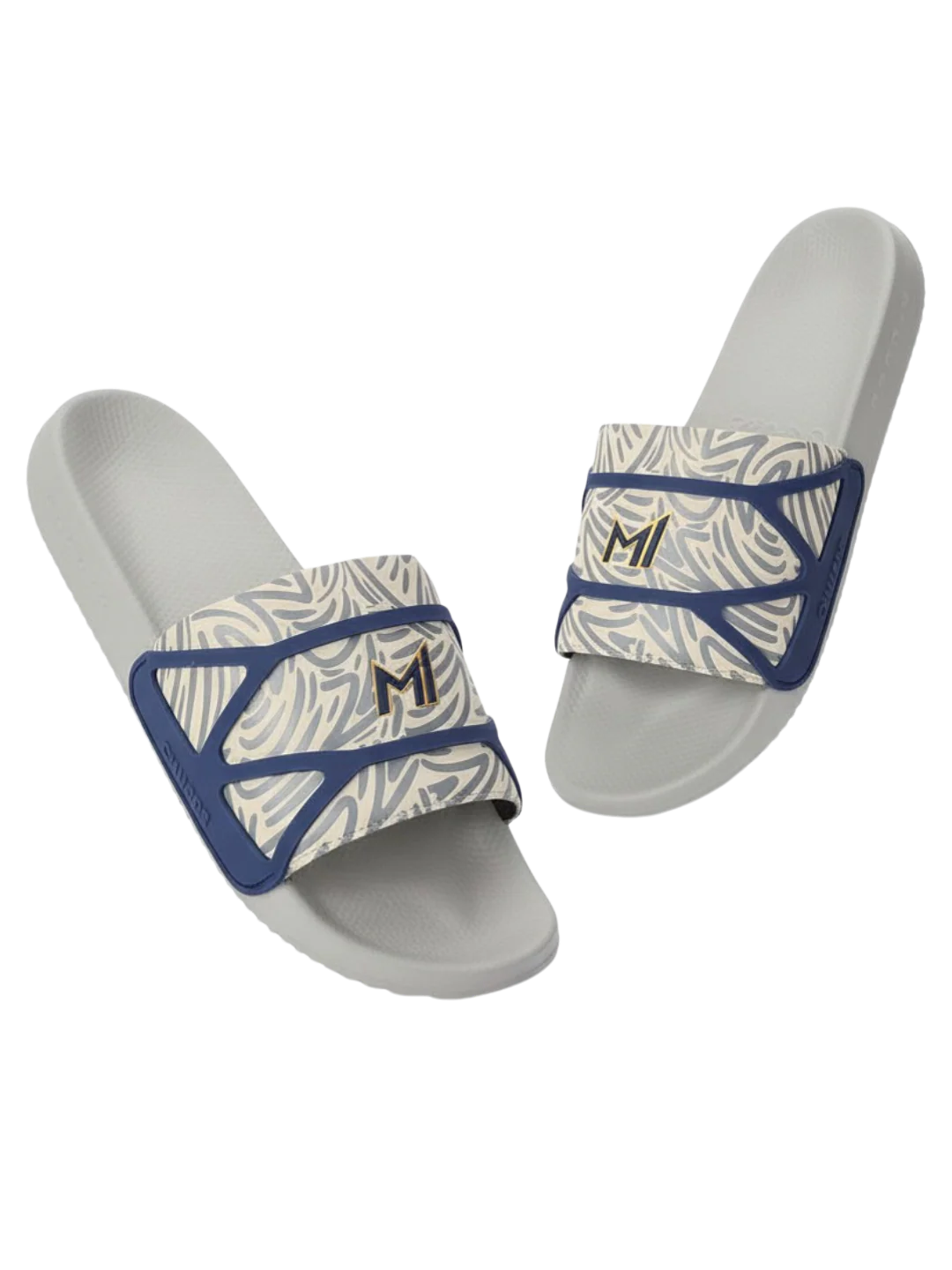 Chupps Men's White & Blue Printed Comfort Slides | Premium Lightweight Cushioned Anti-Slip Casual Slip-On Slippers for Everyday Wear