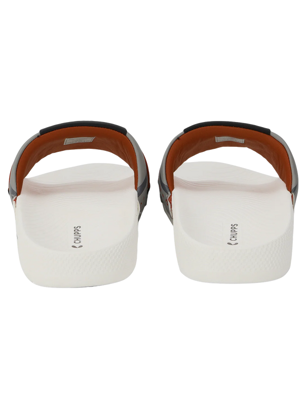 Chupps Men's Grey & White Comfort Slides | Lightweight Cushioned Anti-Slip Slip-On Casual Slippers for Everyday Wear