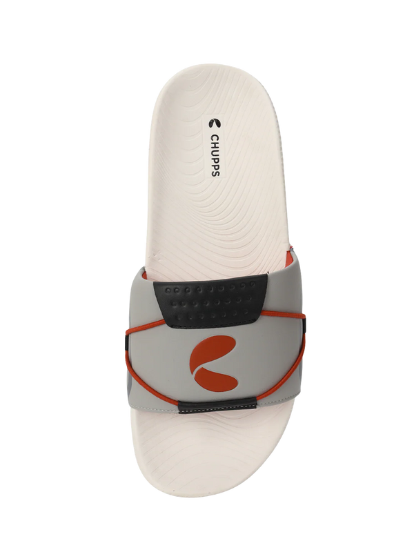 Chupps Men's Grey & White Comfort Slides | Lightweight Cushioned Anti-Slip Slip-On Casual Slippers for Everyday Wear