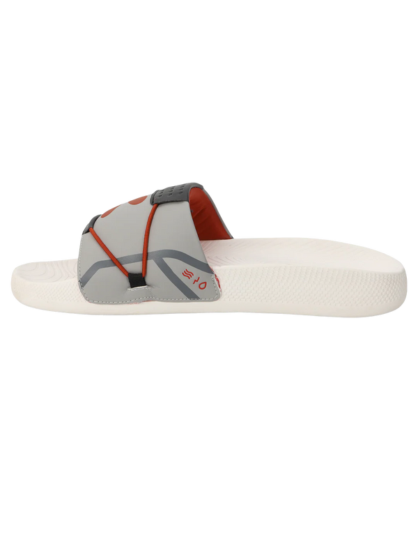 Chupps Men's Grey & White Comfort Slides | Lightweight Cushioned Anti-Slip Slip-On Casual Slippers for Everyday Wear