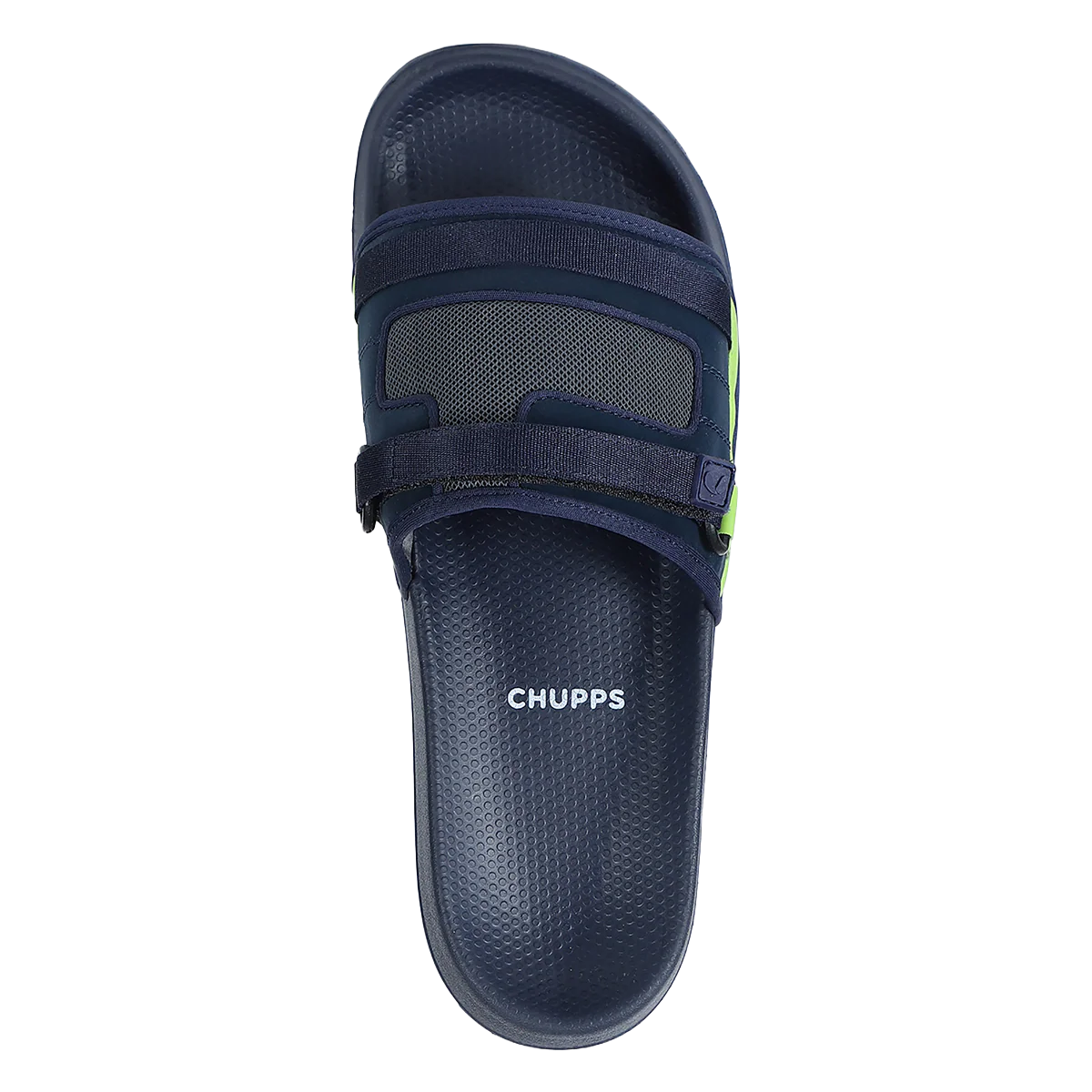Chupps Men's Navy & Neon Green Utility Comfort Slides | Premium Lightweight Ergonomic Anti-Slip Casual Slip-On Slippers