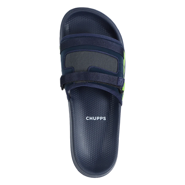 Chupps Men's Navy & Neon Green Utility Comfort Slides | Premium Lightweight Ergonomic Anti-Slip Casual Slip-On Slippers