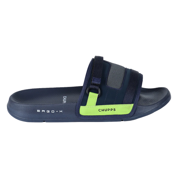 Chupps Men's Navy & Neon Green Utility Comfort Slides | Premium Lightweight Ergonomic Anti-Slip Casual Slip-On Slippers