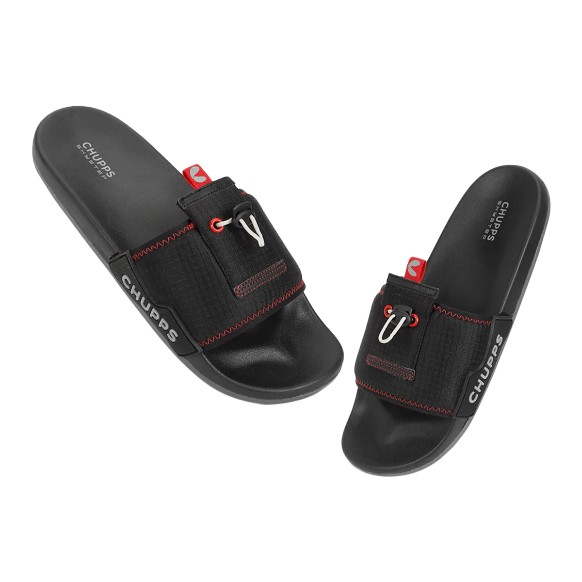Chupps Men's Black Utility Comfort Slides | Premium Lightweight Adjustable Anti-Slip Casual Slip-On Slippers for Everyday Wear