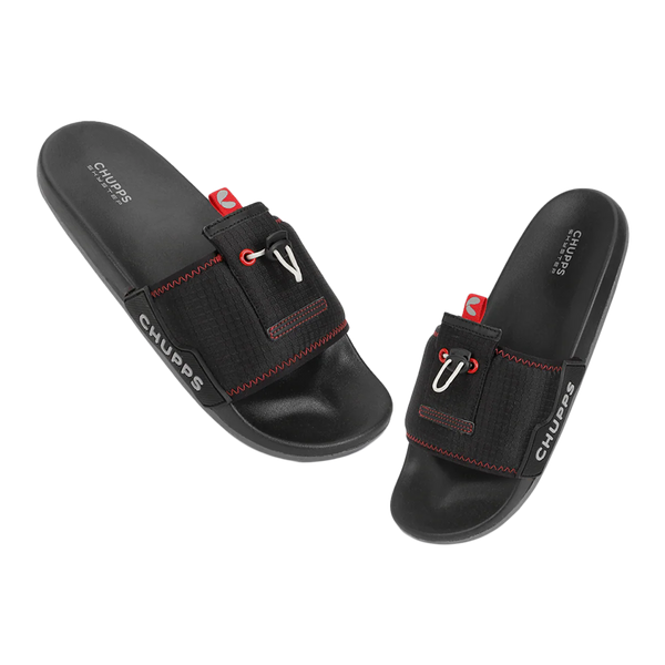 Chupps Men's Black Utility Comfort Slides | Premium Lightweight Adjustable Anti-Slip Casual Slip-On Slippers for Everyday Wear