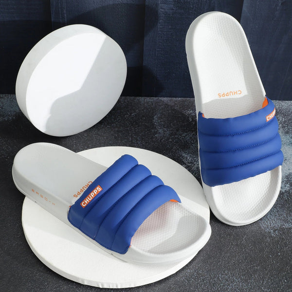 Chupps Men's Royal Blue Comfort Slides | Premium Lightweight Ergonomic Cushioned Casual Slip-On Slippers for Everyday Wear