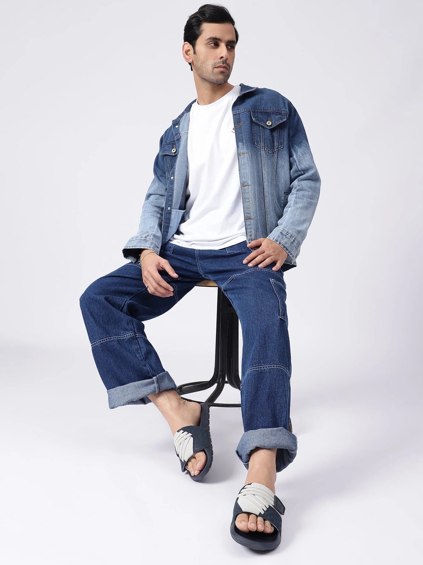 Chupps Men's White & Navy Comfort Slides | Premium Lightweight Anti-Slip Casual Slip-On Slippers for Everyday Wear