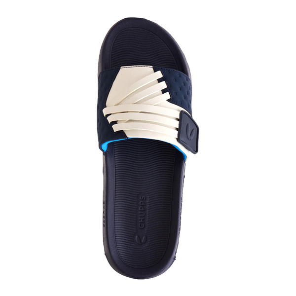 Chupps Men's White & Navy Comfort Slides | Premium Lightweight Anti-Slip Casual Slip-On Slippers for Everyday Wear