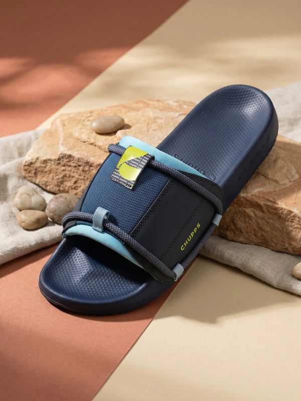 Chupps Men's Navy Blue Comfort Slides | Premium Lightweight Cushioned Anti-Slip Casual Slip-On Slippers for Everyday Wear