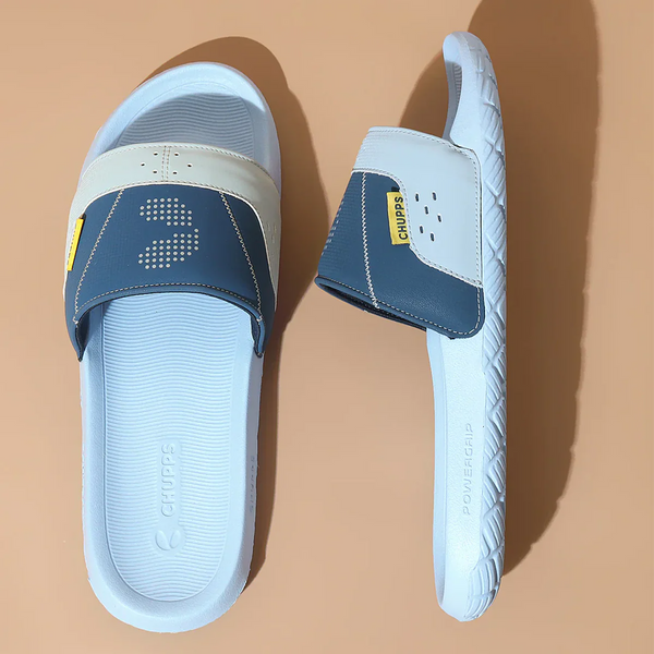 Chupps Men's Sky Blue & Navy Comfort Slides | Premium Lightweight Anti-Slip Casual Slip-On Slippers for Everyday Wear