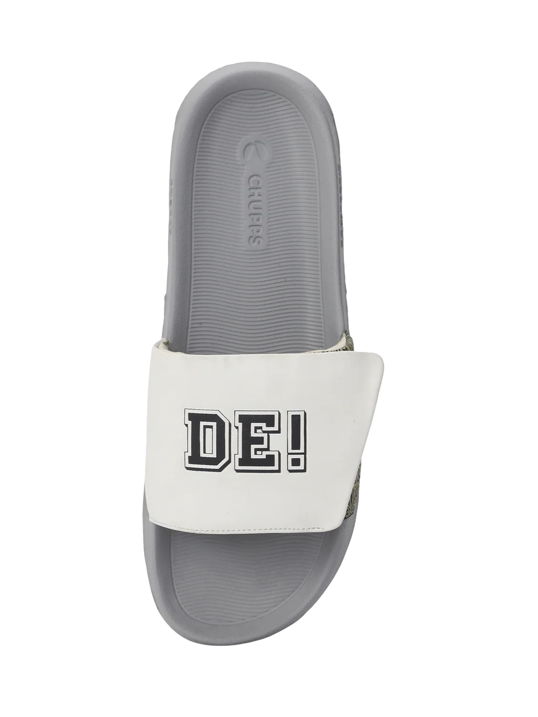 Chupps Men's White Printed Adjustable Comfort Slides | Premium Lightweight Cushioned Anti-Slip Casual Slip-On Slippers for Everyday Wear