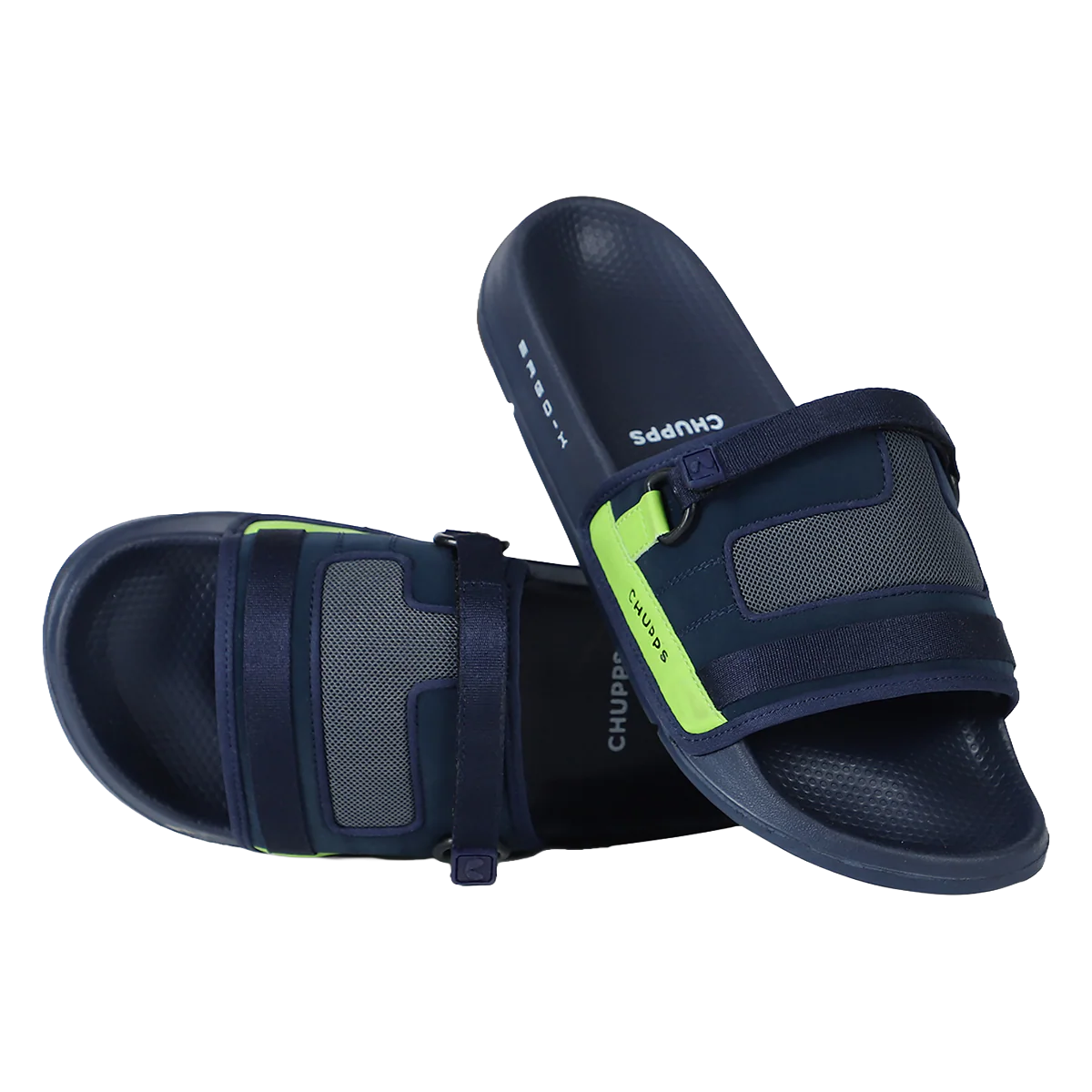 Chupps Men's Navy & Neon Green Utility Comfort Slides | Premium Lightweight Ergonomic Anti-Slip Casual Slip-On Slippers