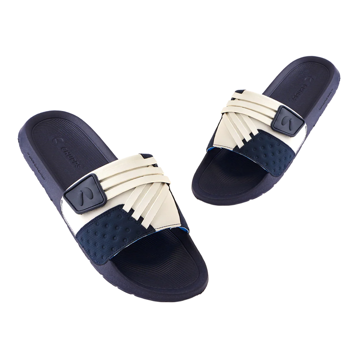 Chupps Men's White & Navy Comfort Slides | Premium Lightweight Anti-Slip Casual Slip-On Slippers for Everyday Wear