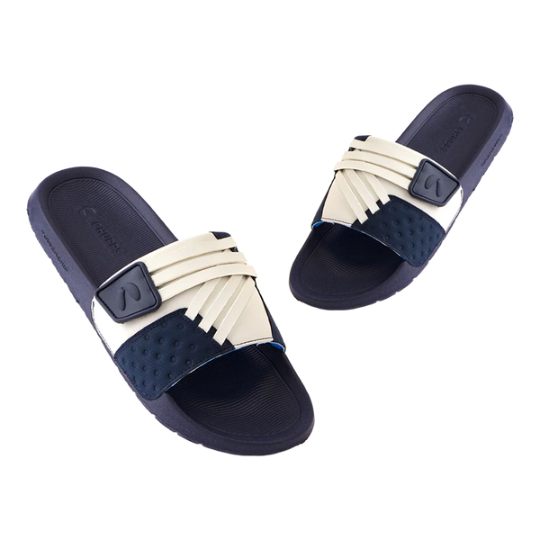 Chupps Men's White & Navy Comfort Slides | Premium Lightweight Anti-Slip Casual Slip-On Slippers for Everyday Wear