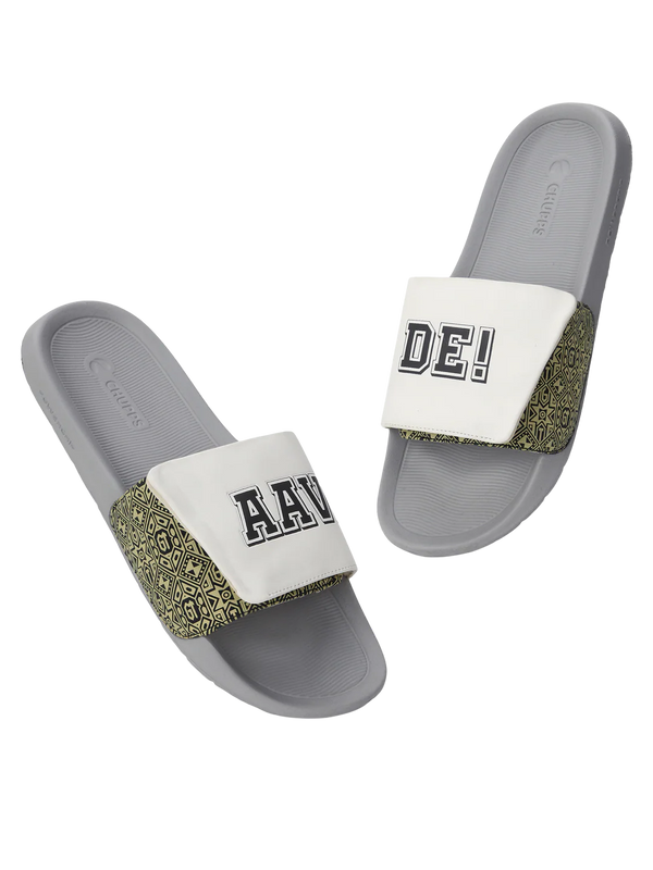 Chupps Men's White Printed Adjustable Comfort Slides | Premium Lightweight Cushioned Anti-Slip Casual Slip-On Slippers for Everyday Wear
