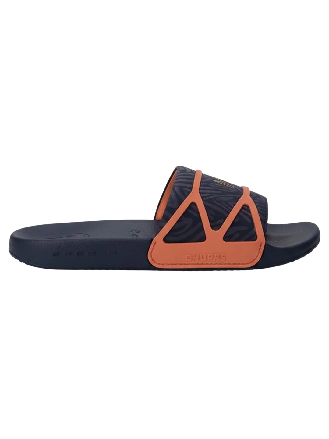 Chupps Men's Navy & Orange Printed Comfort Slides | Premium Lightweight Cushioned Anti-Slip Casual Slip-On Slippers for Everyday Wear