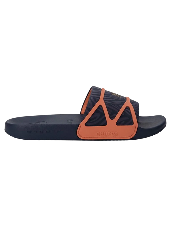 Chupps Men's Navy & Orange Printed Comfort Slides | Premium Lightweight Cushioned Anti-Slip Casual Slip-On Slippers for Everyday Wear