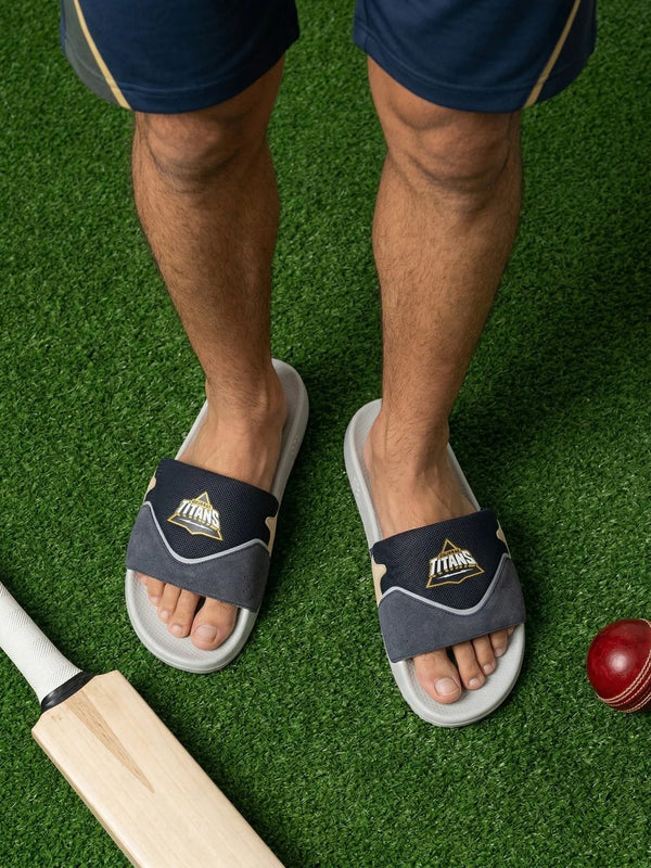 Chupps Men's Navy & White Comfort Slides | Premium Lightweight Cushioned Anti-Slip Casual Slip-On Slippers for Everyday Wear