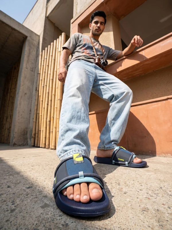 Chupps Men's Navy Blue Comfort Slides | Premium Lightweight Cushioned Anti-Slip Casual Slip-On Slippers for Everyday Wear