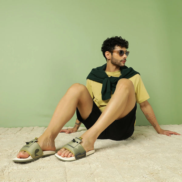 Chupps Men's Olive Green Utility Comfort Slides | Premium Lightweight Adjustable Anti-Slip Casual Slip-On Slippers for Everyday Wear