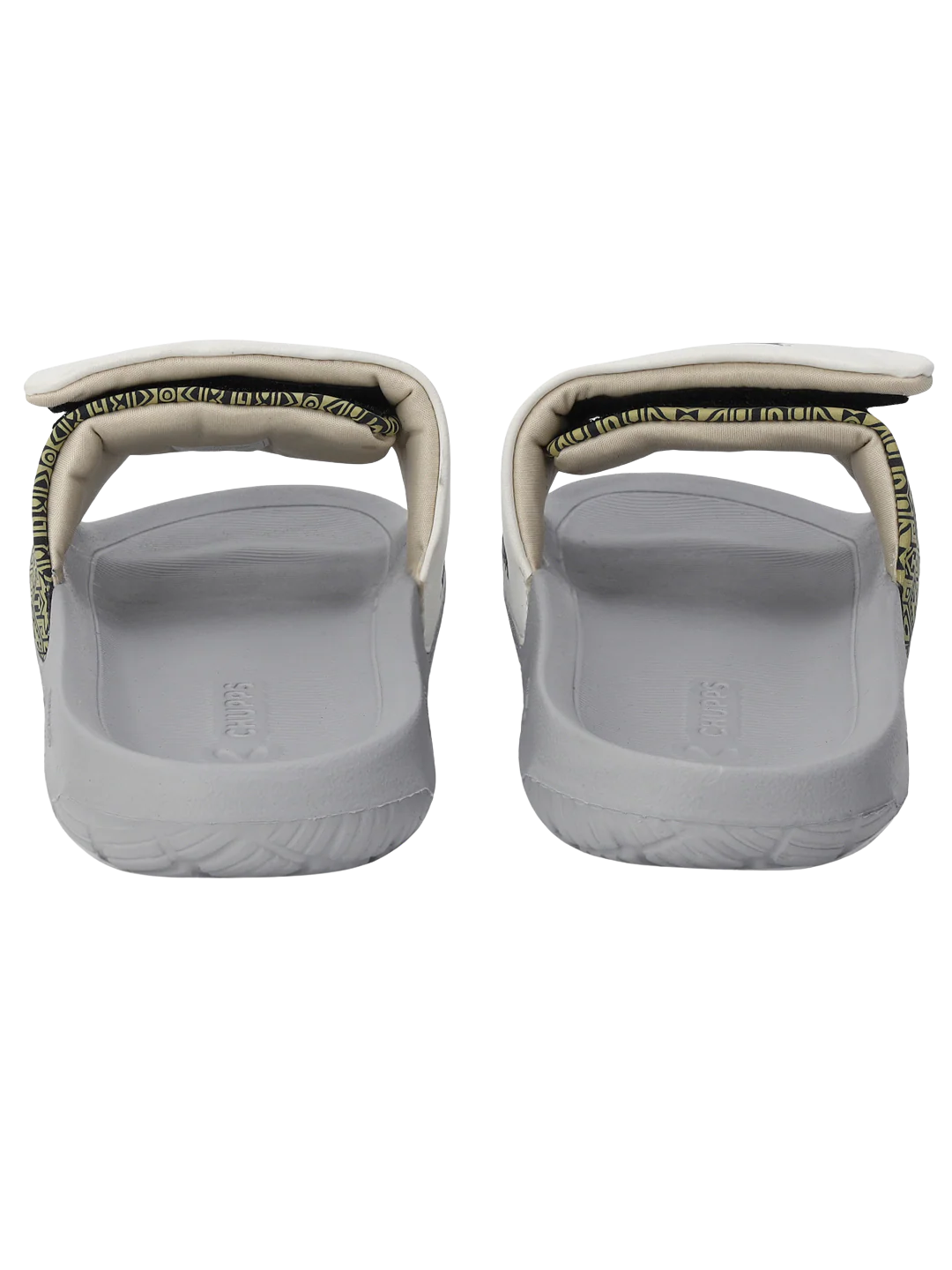 Chupps Men's White Printed Adjustable Comfort Slides | Premium Lightweight Cushioned Anti-Slip Casual Slip-On Slippers for Everyday Wear