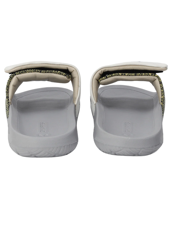 Chupps Men's White Printed Adjustable Comfort Slides | Premium Lightweight Cushioned Anti-Slip Casual Slip-On Slippers for Everyday Wear