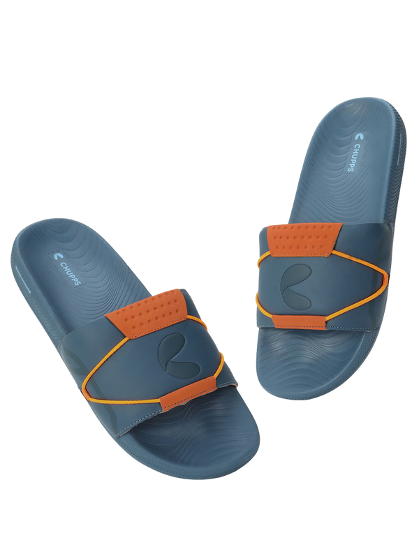 Chupps Men's Blue Comfort Slides | Lightweight Cushioned Anti-Slip Casual Slippers for Daily Wear