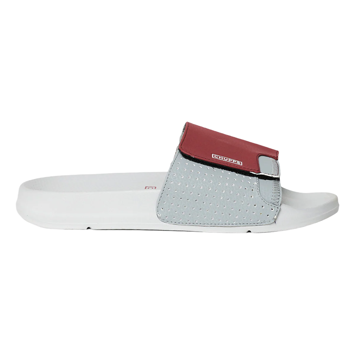 Chupps Men's Grey & Maroon Adjustable Comfort Slides | Premium Lightweight Ergonomic Anti-Slip Casual Slip-On Slippers for Everyday Wear