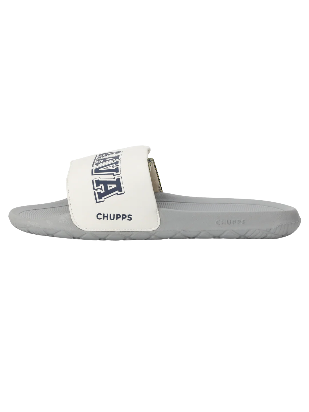 Chupps Men's White Printed Adjustable Comfort Slides | Premium Lightweight Cushioned Anti-Slip Casual Slip-On Slippers for Everyday Wear