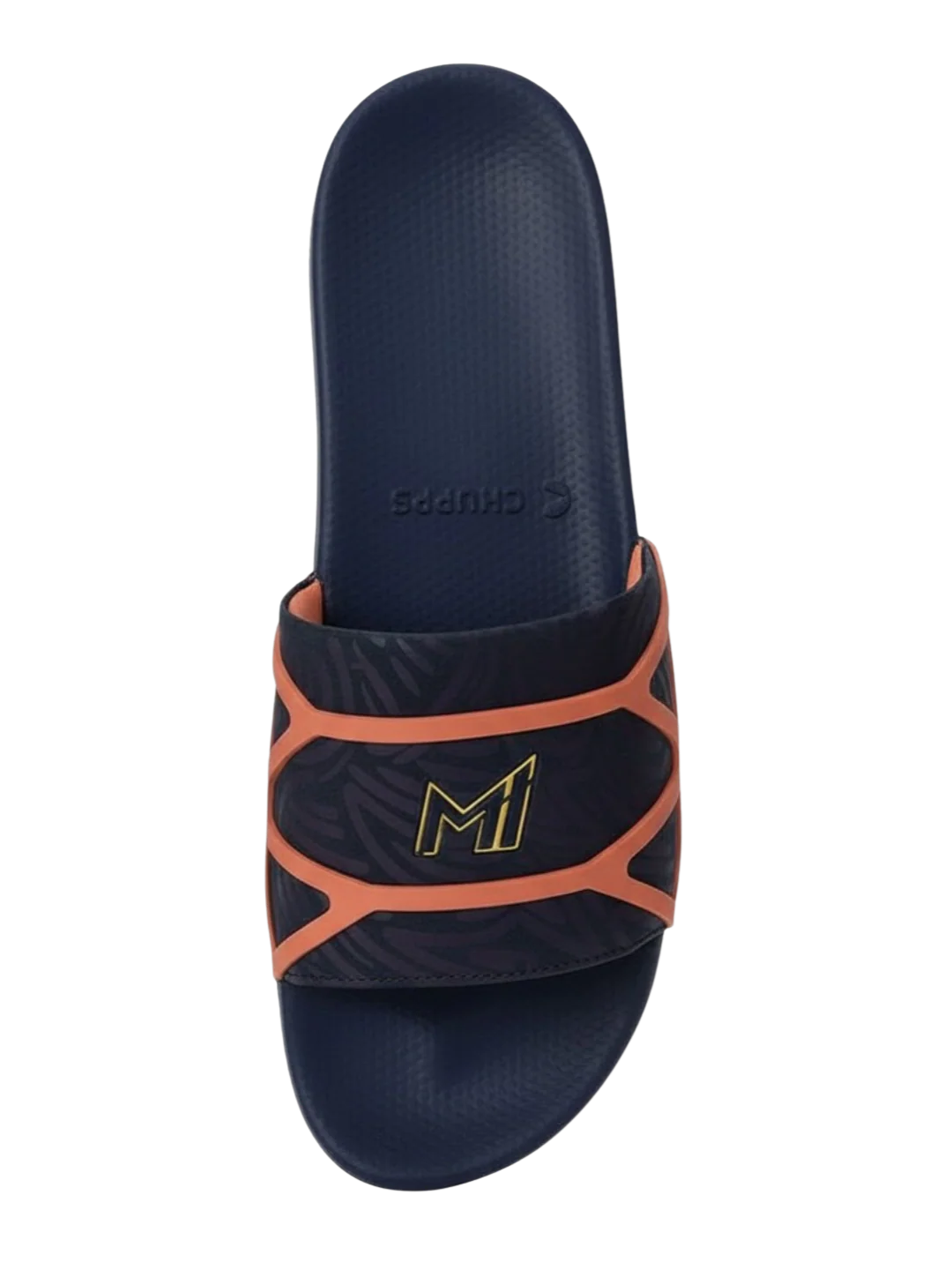 Chupps Men's Navy & Orange Printed Comfort Slides | Premium Lightweight Cushioned Anti-Slip Casual Slip-On Slippers for Everyday Wear