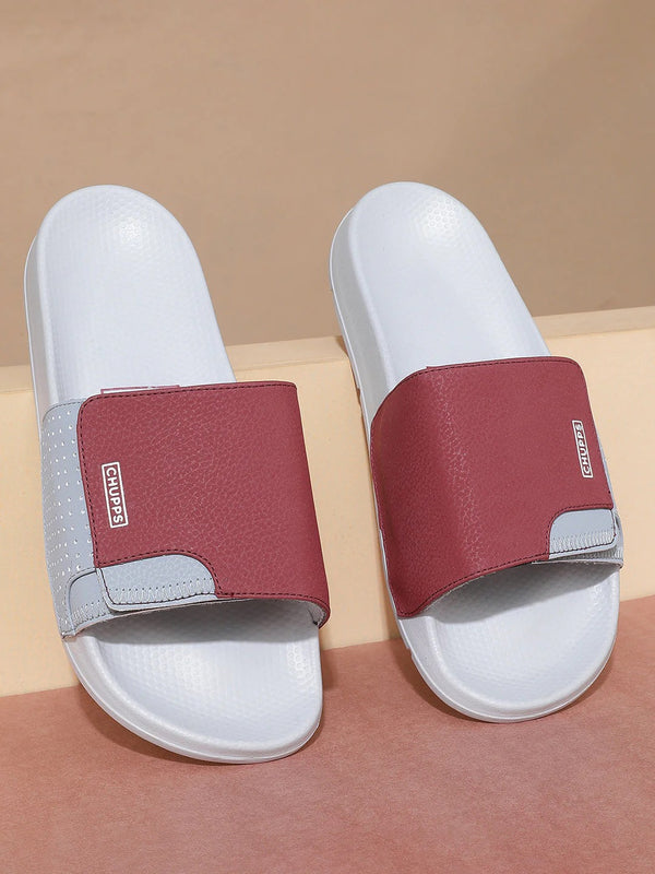 Chupps Men's Grey & Maroon Adjustable Comfort Slides | Premium Lightweight Ergonomic Anti-Slip Casual Slip-On Slippers for Everyday Wear