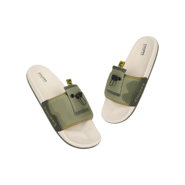 Chupps Men's Olive Green Utility Comfort Slides | Premium Lightweight Adjustable Anti-Slip Casual Slip-On Slippers for Everyday Wear