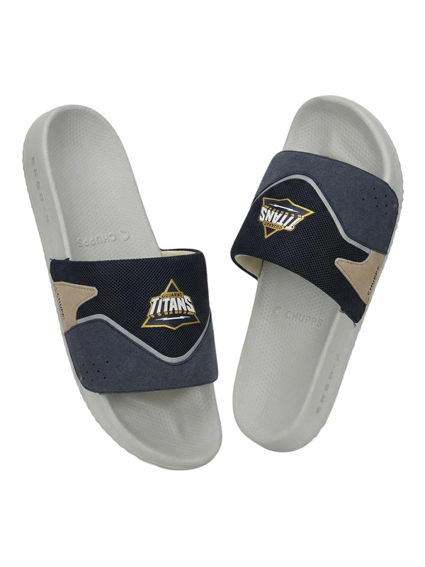 Chupps Men's Navy & White Comfort Slides | Premium Lightweight Cushioned Anti-Slip Casual Slip-On Slippers for Everyday Wear