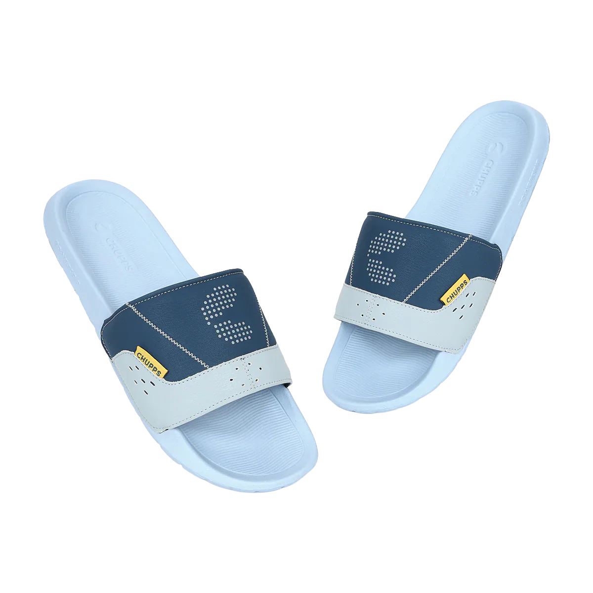 Chupps Men's Sky Blue & Navy Comfort Slides | Premium Lightweight Anti-Slip Casual Slip-On Slippers for Everyday Wear