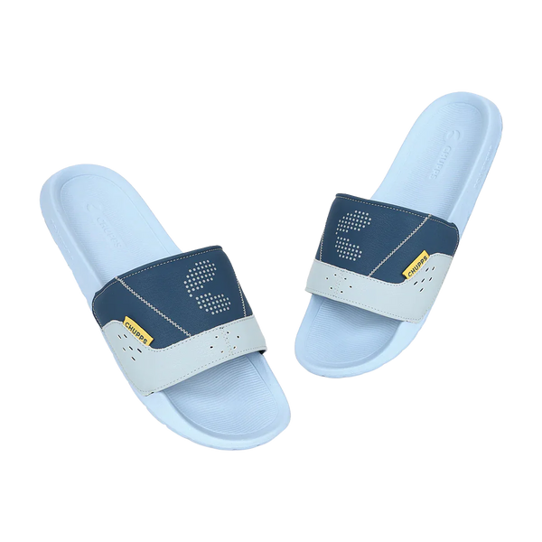 Chupps Men's Sky Blue & Navy Comfort Slides | Premium Lightweight Anti-Slip Casual Slip-On Slippers for Everyday Wear