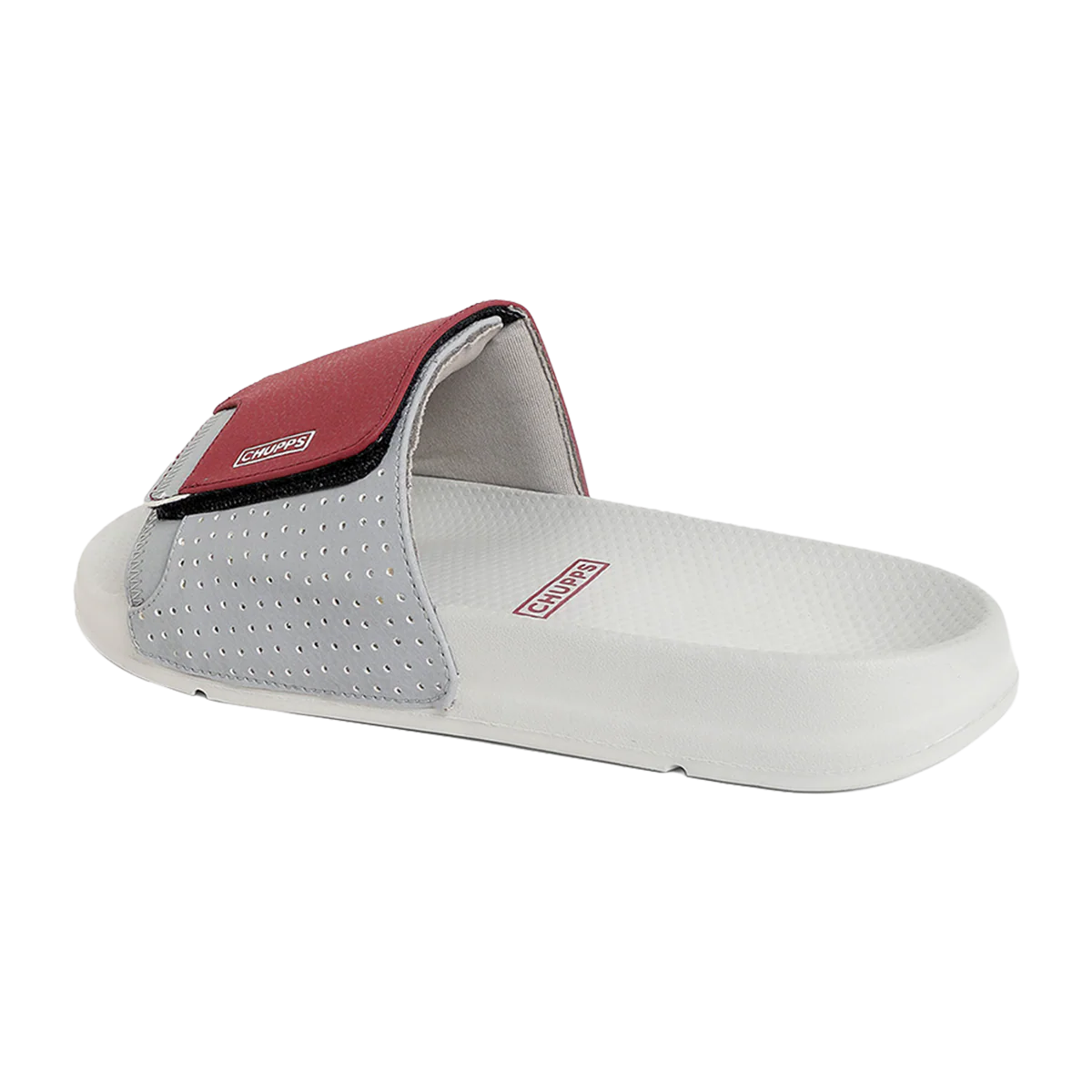 Chupps Men's Grey & Maroon Adjustable Comfort Slides | Premium Lightweight Ergonomic Anti-Slip Casual Slip-On Slippers for Everyday Wear