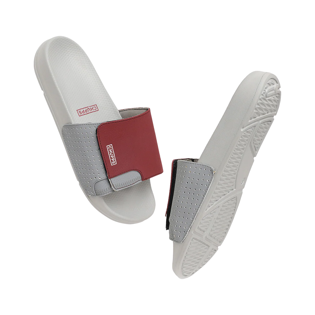 Chupps Men's Grey & Maroon Adjustable Comfort Slides | Premium Lightweight Ergonomic Anti-Slip Casual Slip-On Slippers for Everyday Wear