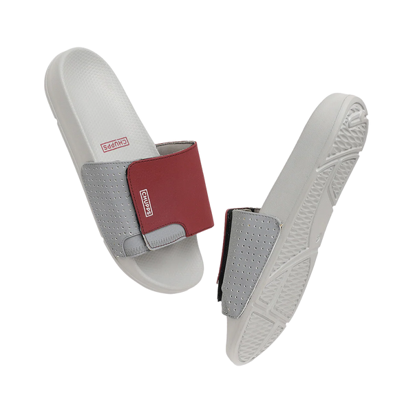 Chupps Men's Grey & Maroon Adjustable Comfort Slides | Premium Lightweight Ergonomic Anti-Slip Casual Slip-On Slippers for Everyday Wear