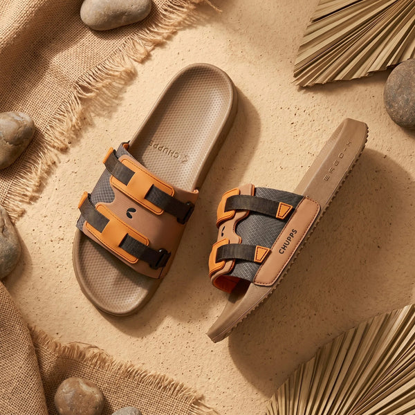 Chupps Men's Dual Strap Comfort Slides | Lightweight Adjustable Casual Slippers for Everyday Wear