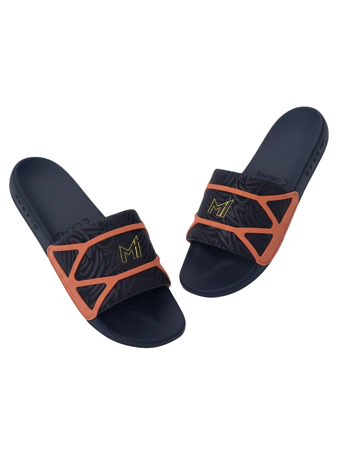 Chupps Men's Navy & Orange Printed Comfort Slides | Premium Lightweight Cushioned Anti-Slip Casual Slip-On Slippers for Everyday Wear