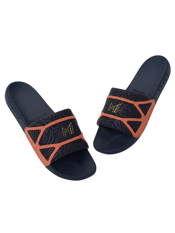 Chupps Men's Navy & Orange Printed Comfort Slides | Premium Lightweight Cushioned Anti-Slip Casual Slip-On Slippers for Everyday Wear