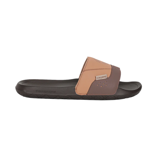 Chupps Men's Tan & Brown Comfort Slides | Premium Lightweight Anti-Slip Casual Slip-On Slippers for Everyday Wear