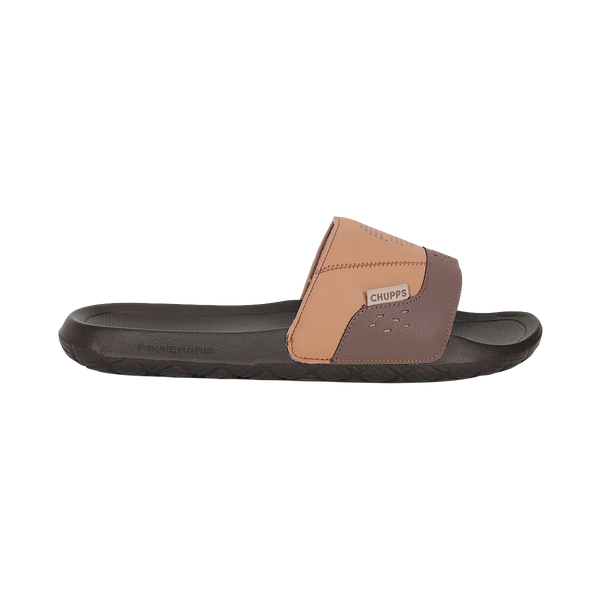 Chupps Men's Tan & Brown Comfort Slides | Premium Lightweight Anti-Slip Casual Slip-On Slippers for Everyday Wear