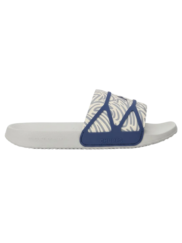 Chupps Men's White & Blue Printed Comfort Slides | Premium Lightweight Cushioned Anti-Slip Casual Slip-On Slippers for Everyday Wear