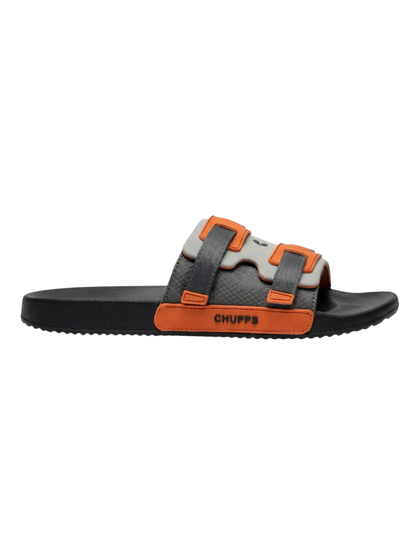 Chupps Men's Grey & Orange Dual Strap Comfort Slides | Premium Lightweight Adjustable Anti-Slip Casual Slippers for Everyday Wear