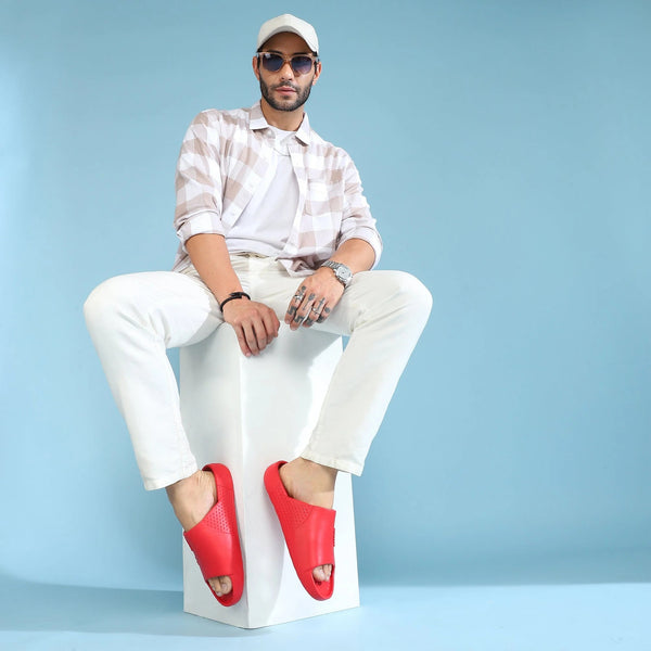 Chupps Men's Red Comfort Slides | Premium Lightweight EVA Anti-Slip Casual Slip-On Slippers for Everyday Wear